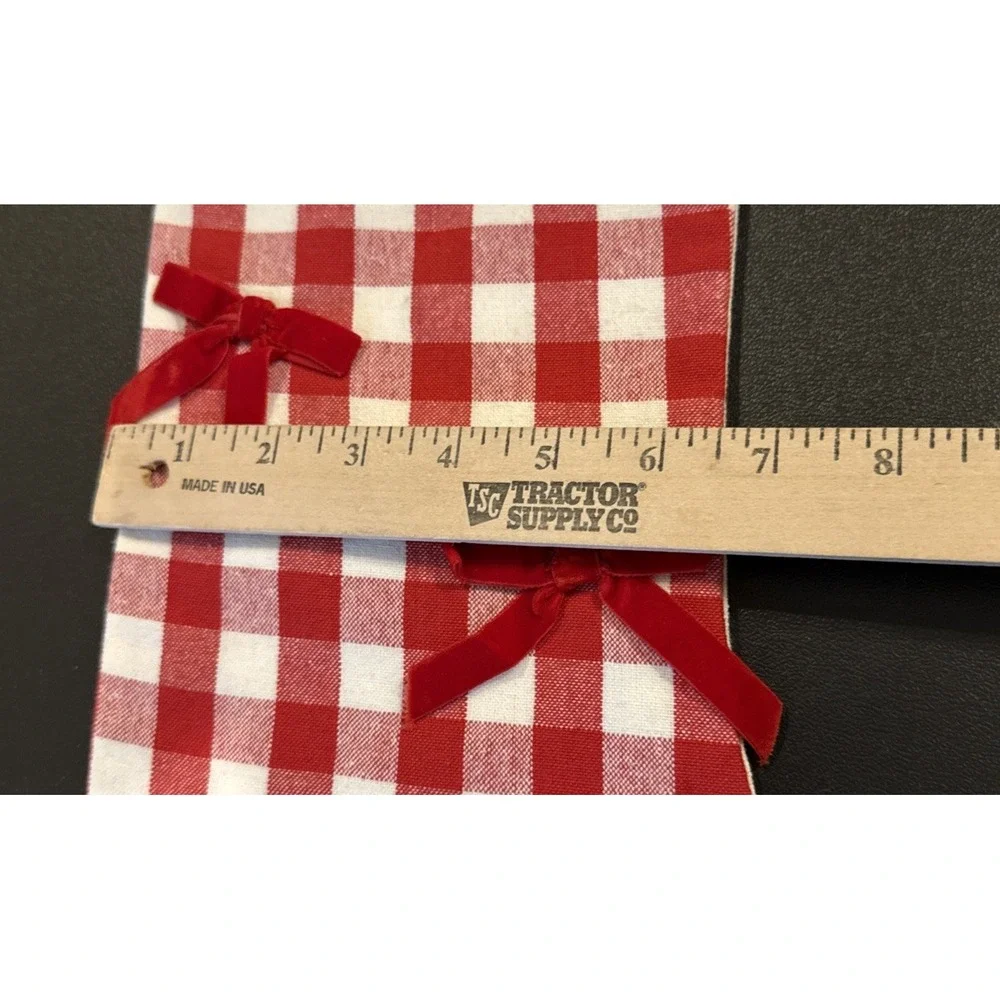 Mud Pie Red White Gingham Velvet Bow Holiday Christmas Stocking‎ 18 Inch NEW